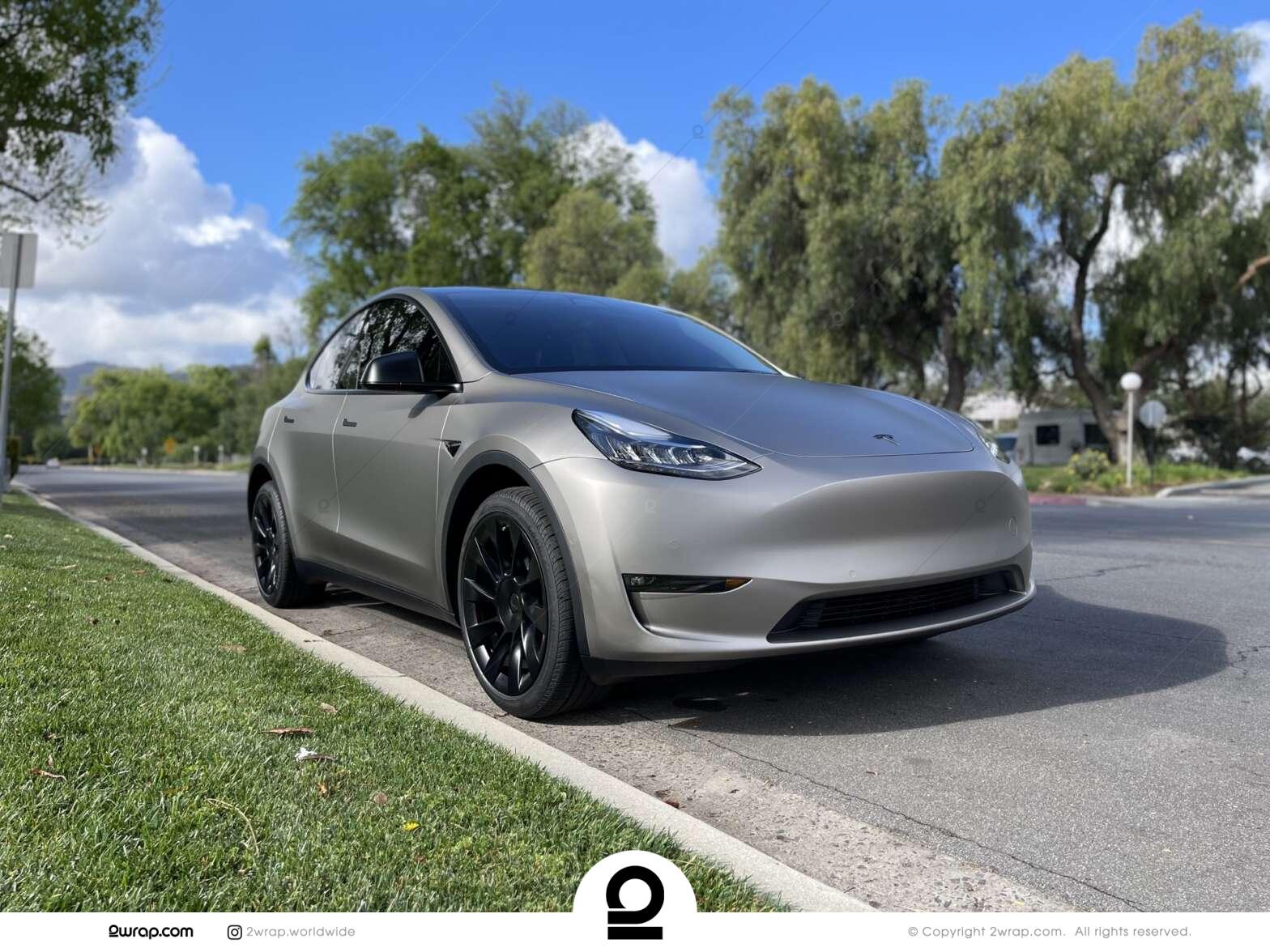 Tesla Model Y wrapped in CheetahWrap's Matte Nardo Gray🐆 Wrapped
