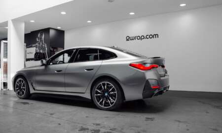 BMW I4 m50 wrapped in satin dark grey 6