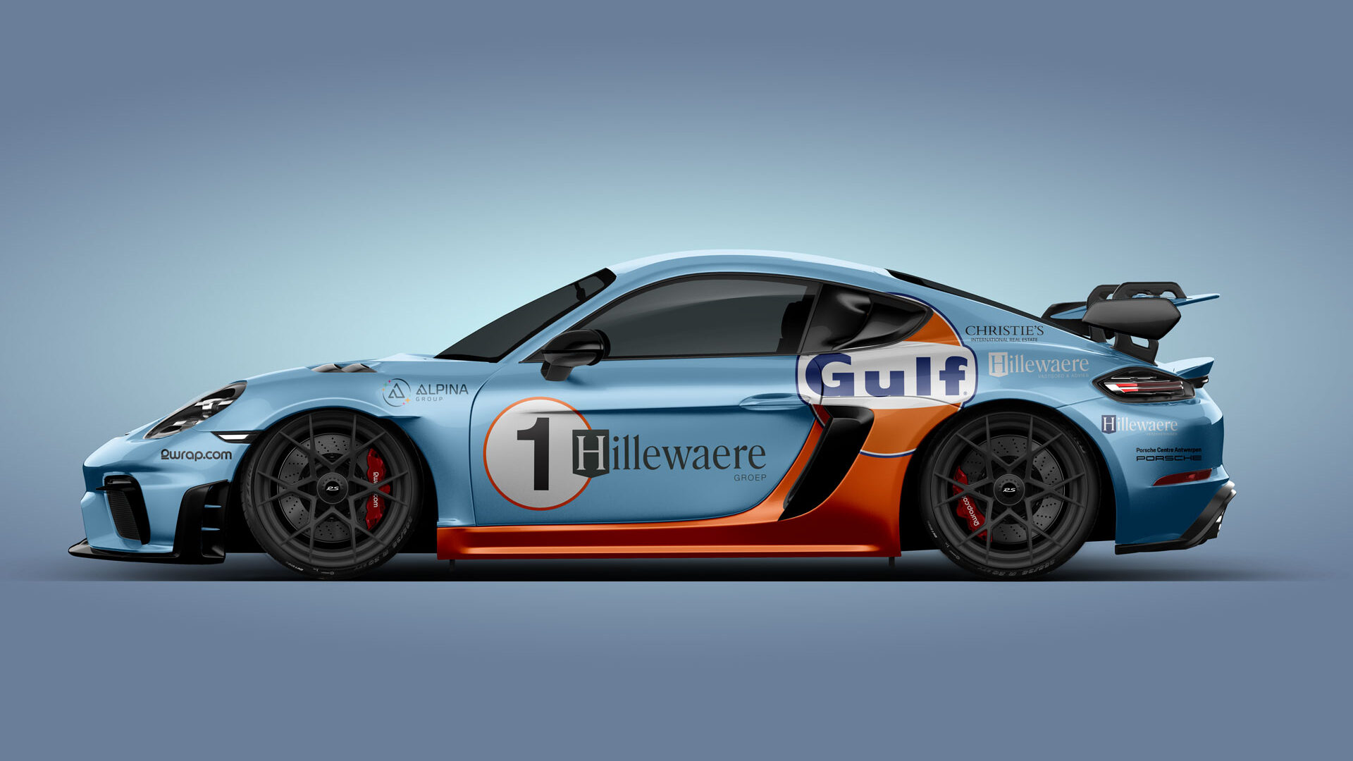 Individuele voertuigwrap: Porsche GT4 RS Gulf design wrap door 2wrap.com